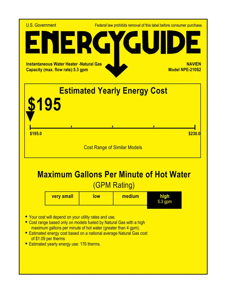 Navien NPE-210S2 High efficiency Condensing Tankless Water Heater