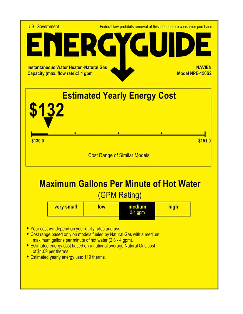 Navien NPE-150S2 High efficiency Condensing Tankless Water Heater