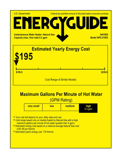 Navien NPE-210S2 High efficiency Condensing Tankless Water Heater