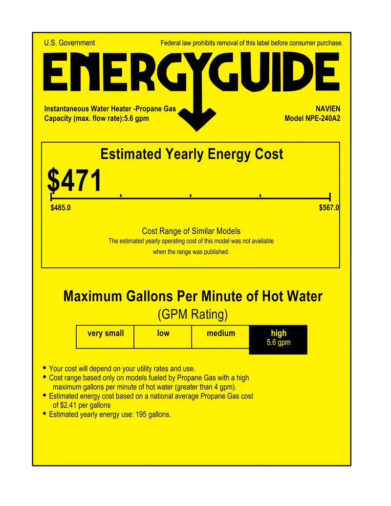 Navien NPE-240A2 High efficiency Condensing Tankless Water Heater