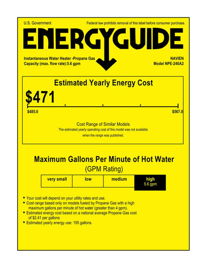 Navien NPE-240A2 High efficiency Condensing Tankless Water Heater